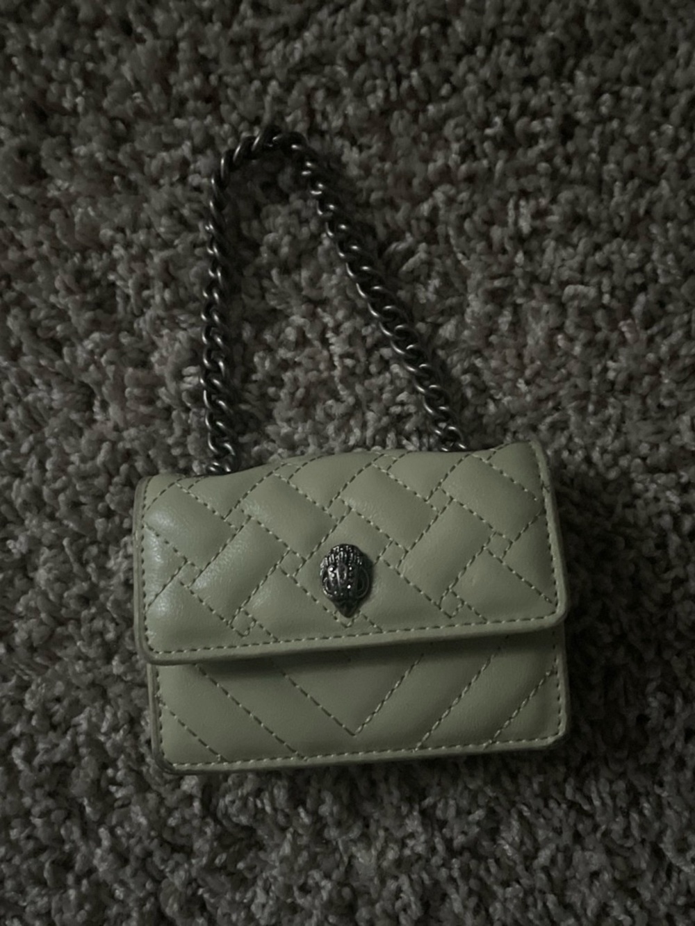 Kurt Geiger Quilted Mini Chain Shoulder Bag in Sage Green